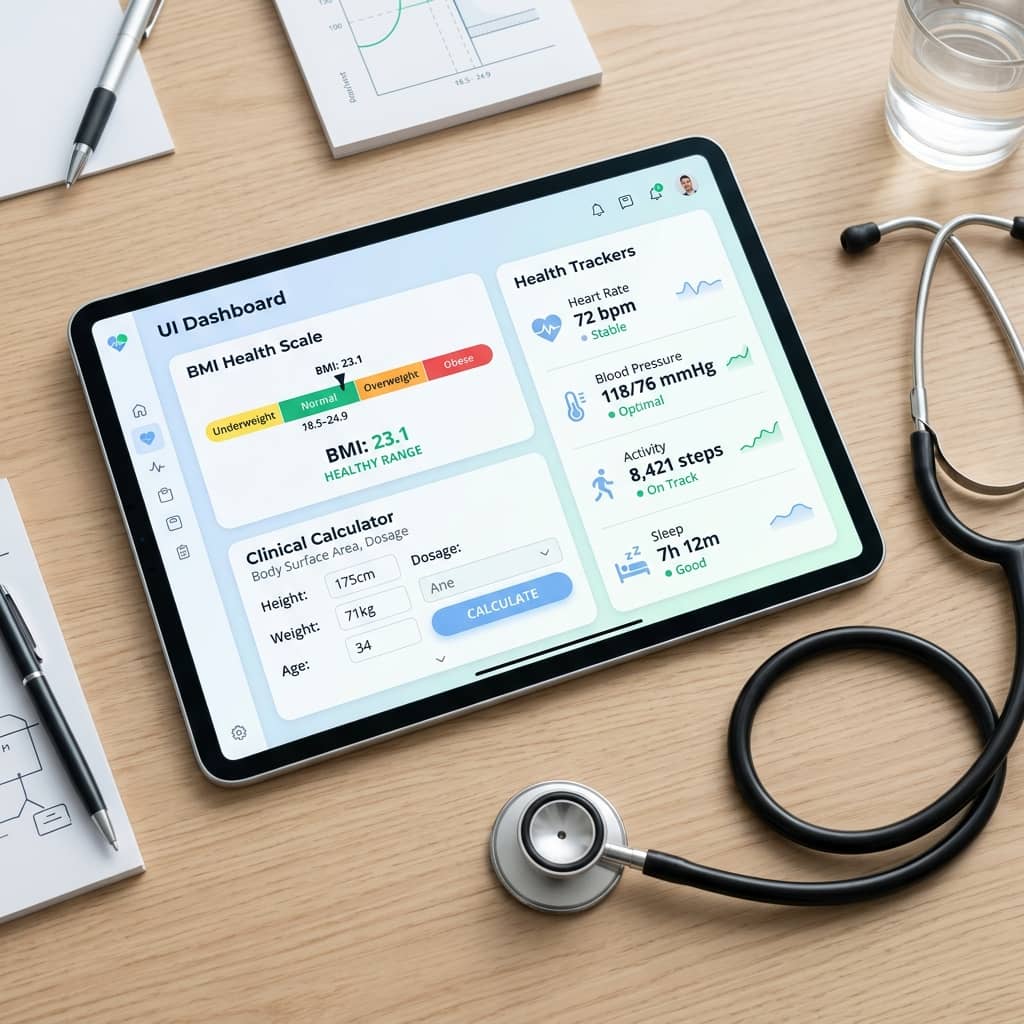 BMI Calculator UK — Modern clinic scale and health trackers
