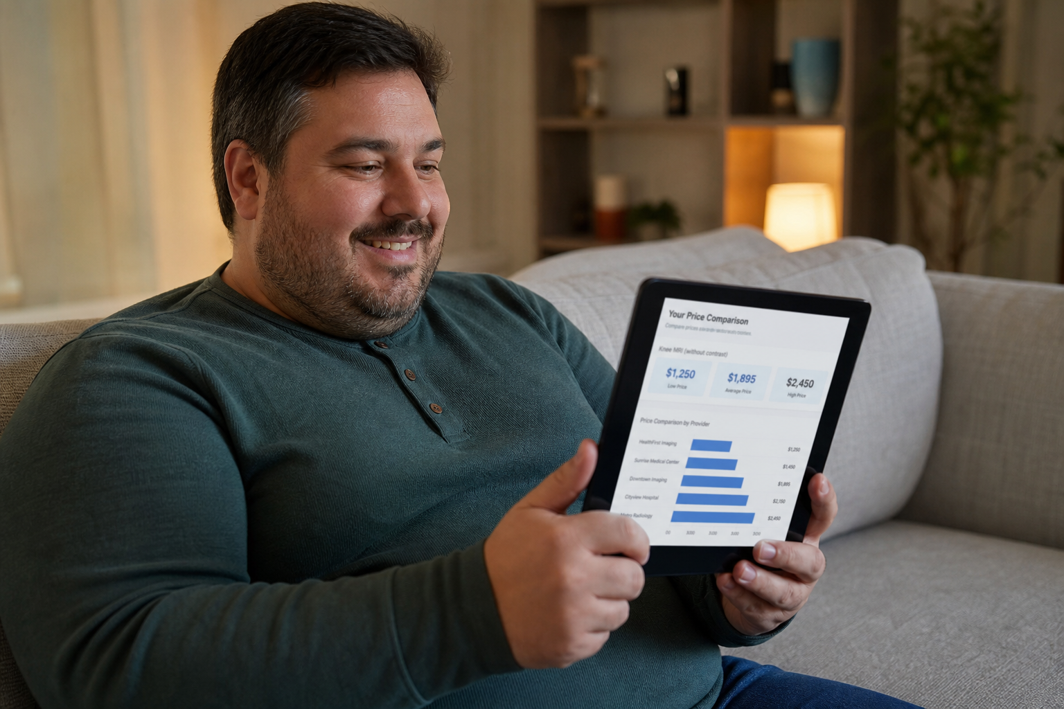 Hopeful individual looking at tablet interface for weight loss treatment comparisons